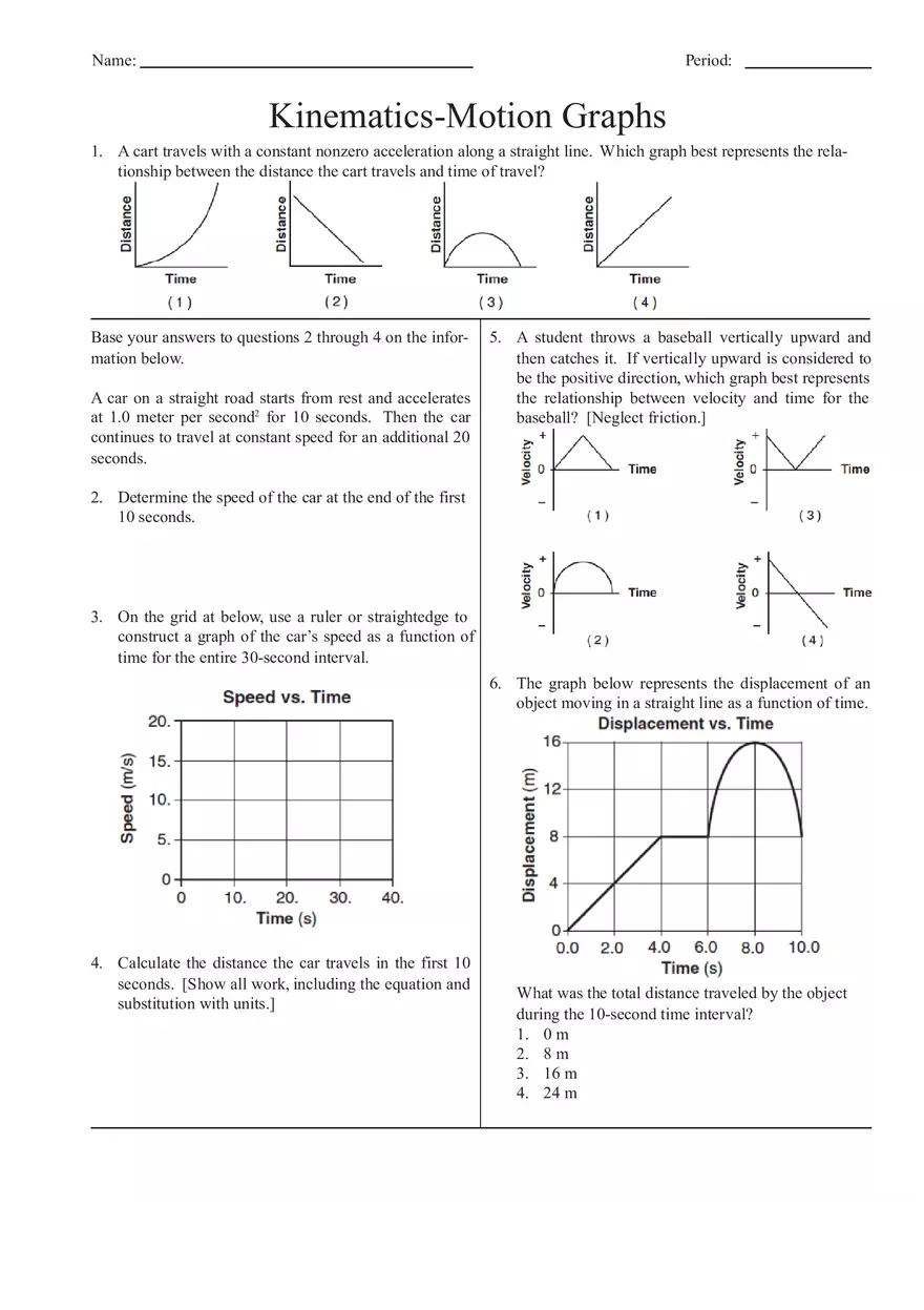 Kinematics-Motion Graphs - Page 1