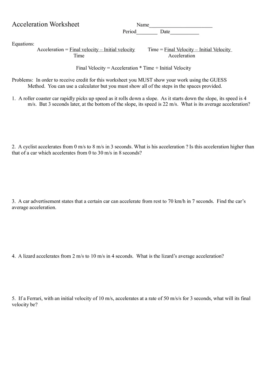 Acceleration Worksheet 2021 - Page 1