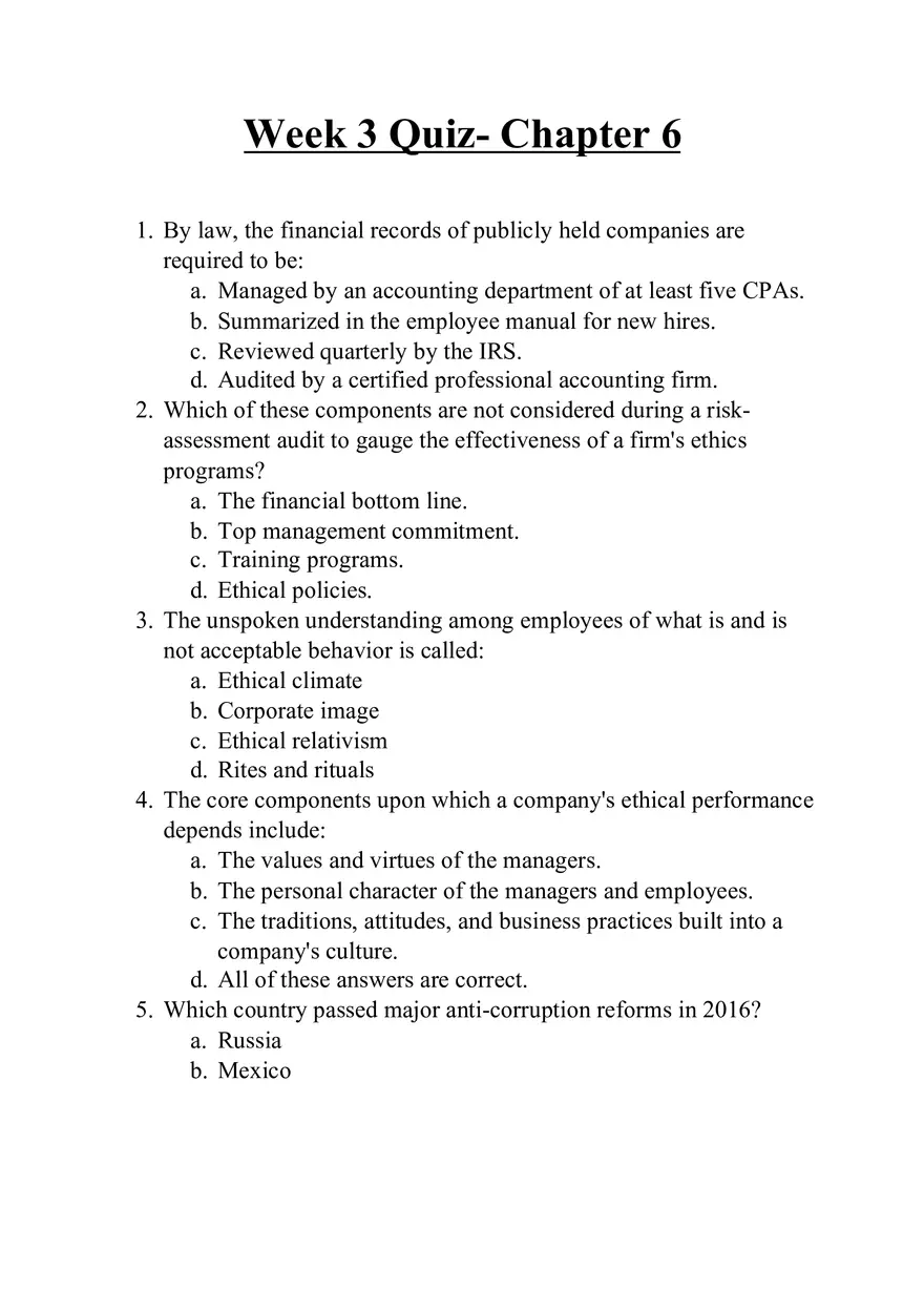 Business Week 3 Quiz- Chapter 6 - Page 1