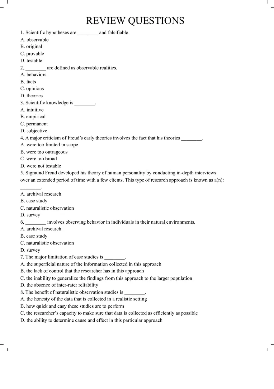 Psychology Review Questions - Page 1