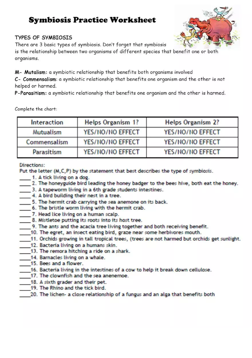 Symbiosis Practice Worksheet - Page 1