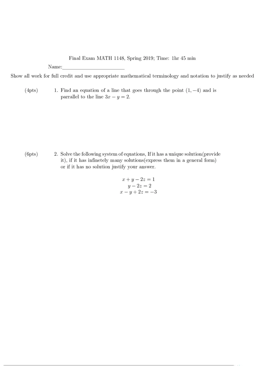 Final Exam Math Spring 2019 - Page 1