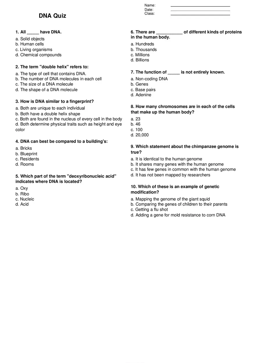 DNA Quiz - Page 1