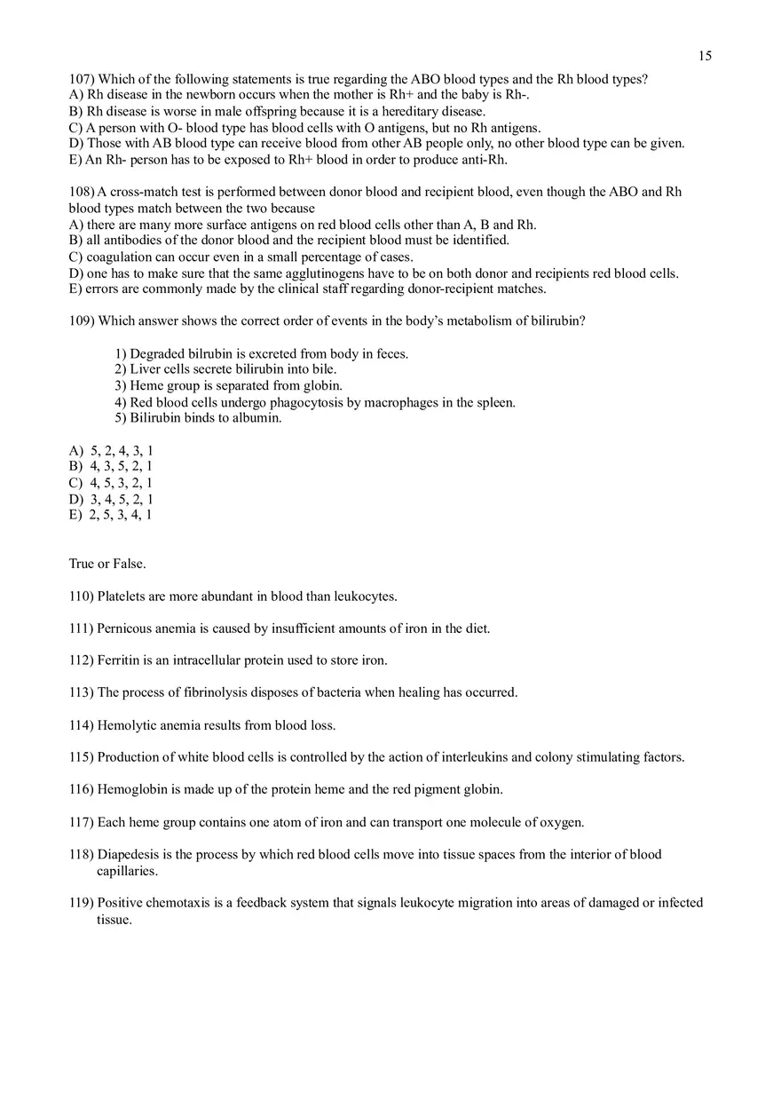 Practice Test Questions for Chapter 17 on Blood - Page 7