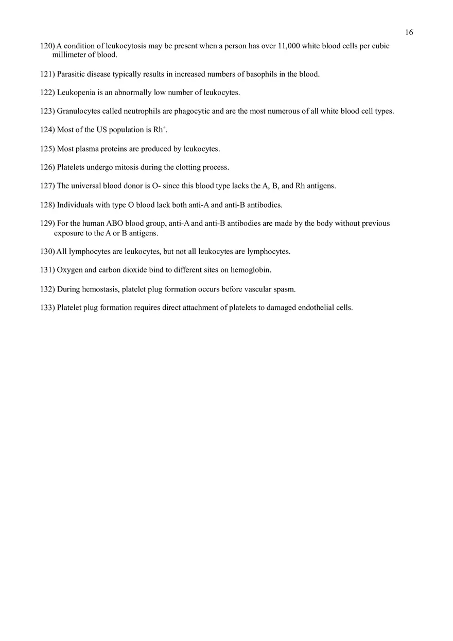 Practice Test Questions for Chapter 17 on Blood - Page 8