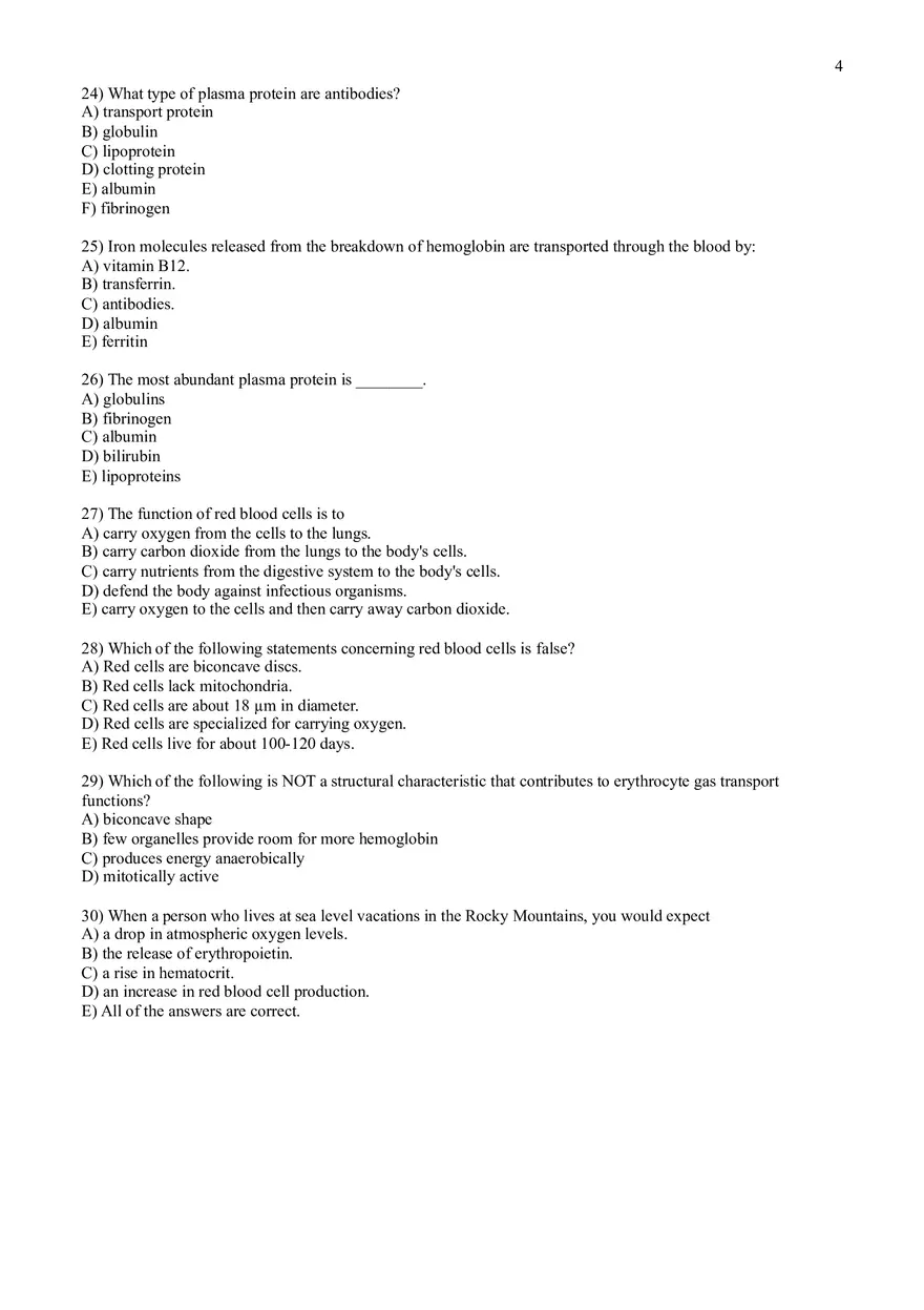 Practice Test Questions for Chapter 17 on Blood - Page 10
