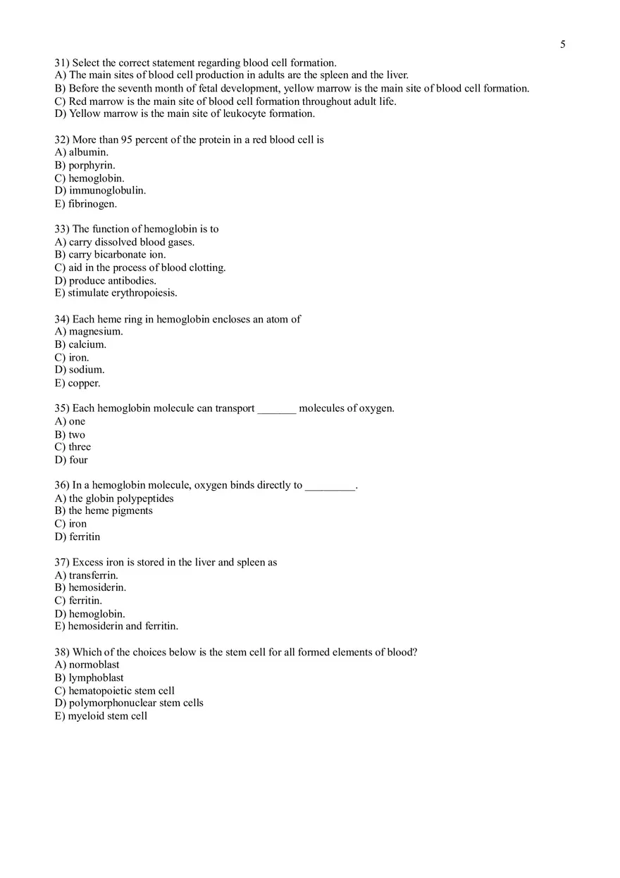 Practice Test Questions for Chapter 17 on Blood - Page 11