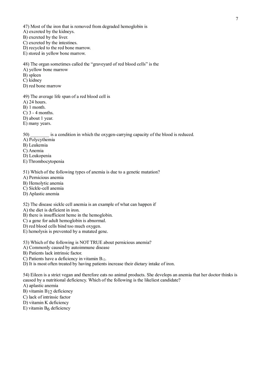 Practice Test Questions for Chapter 17 on Blood - Page 13