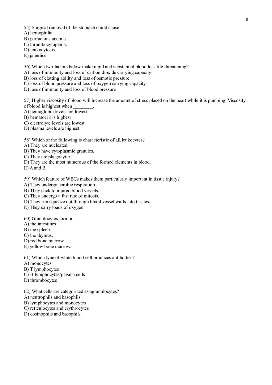 Practice Test Questions for Chapter 17 on Blood - Page 14