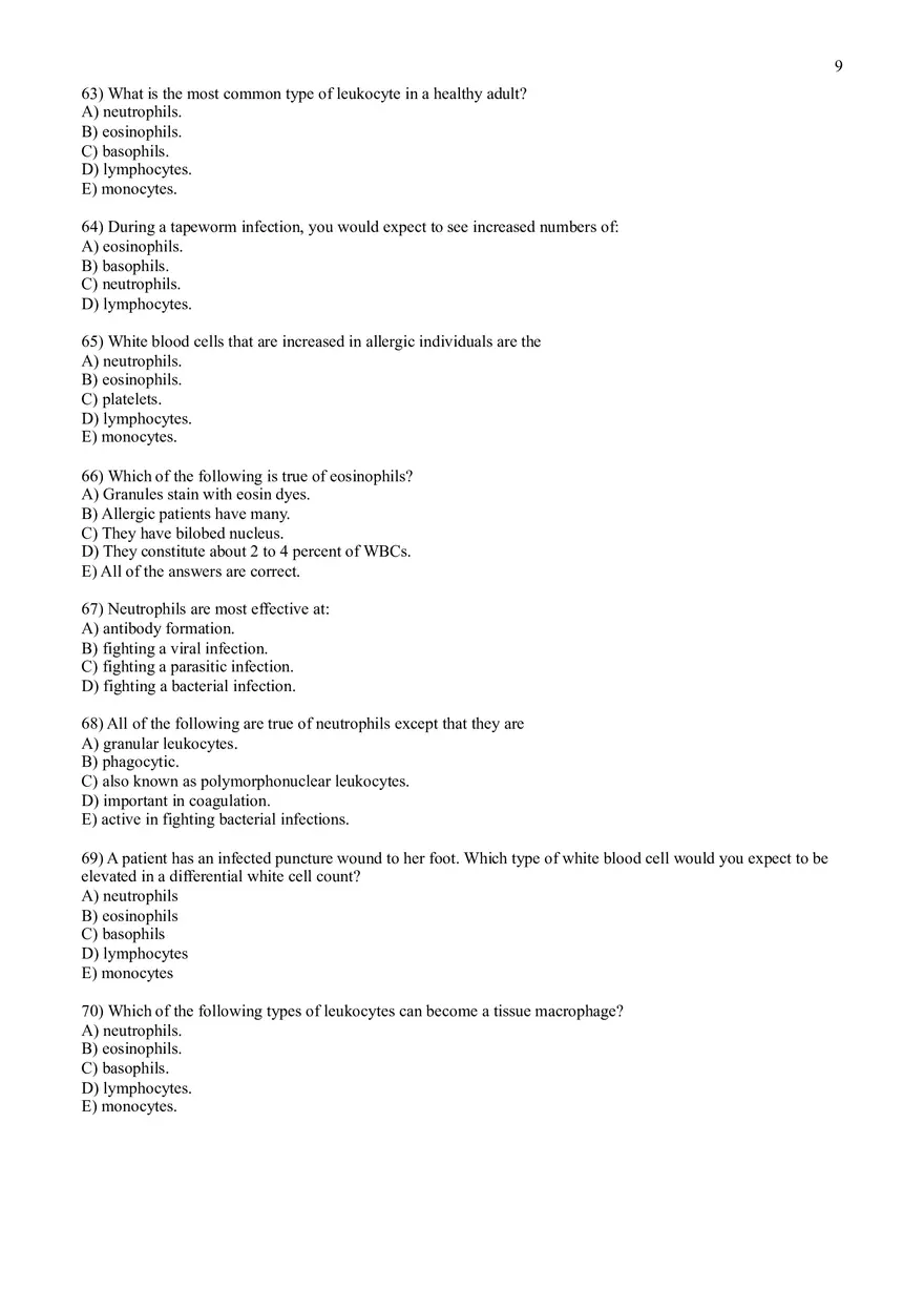 Practice Test Questions for Chapter 17 on Blood - Page 15
