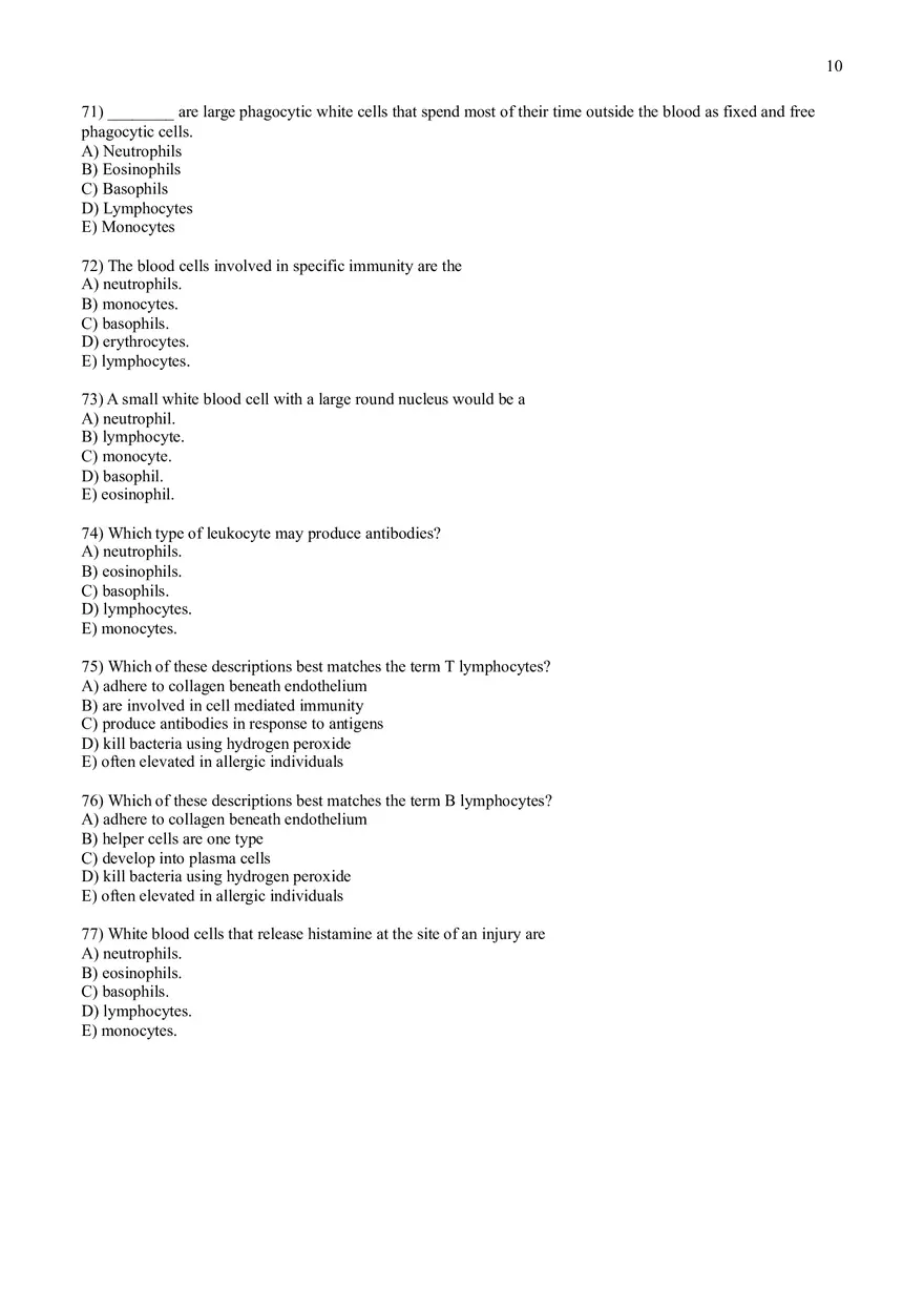Practice Test Questions for Chapter 17 on Blood - Page 16