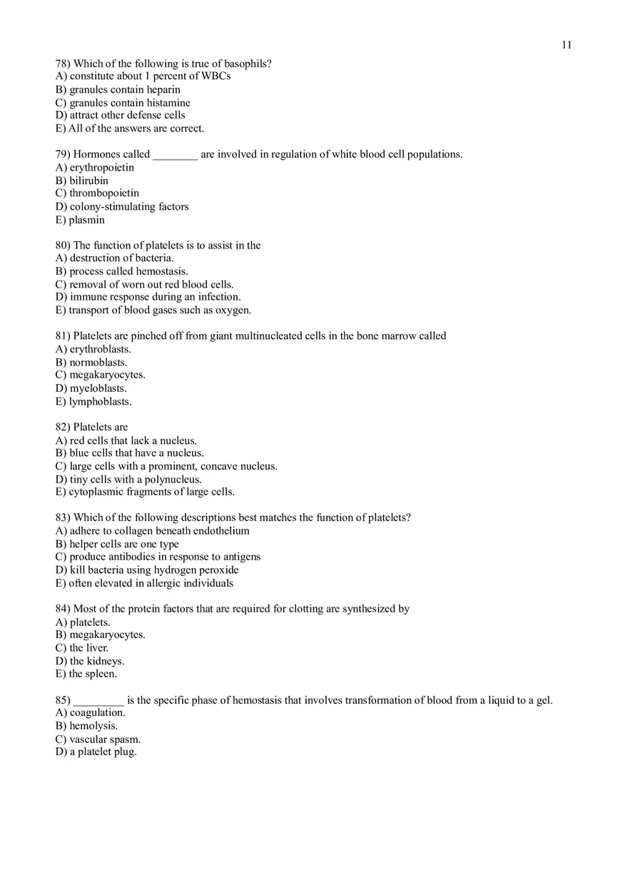 Practice Test Questions for Chapter 17 on Blood - Page 3
