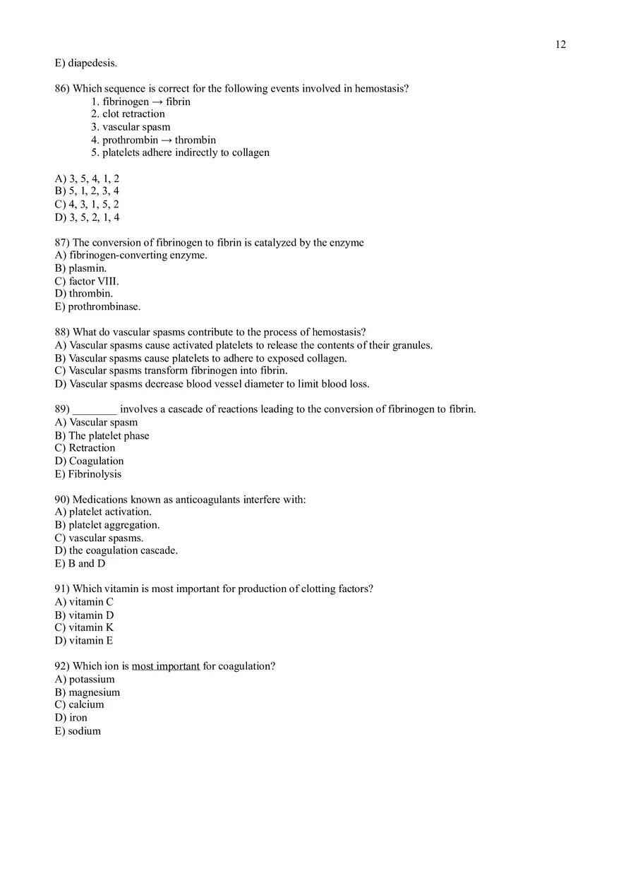 Practice Test Questions for Chapter 17 on Blood - Page 4