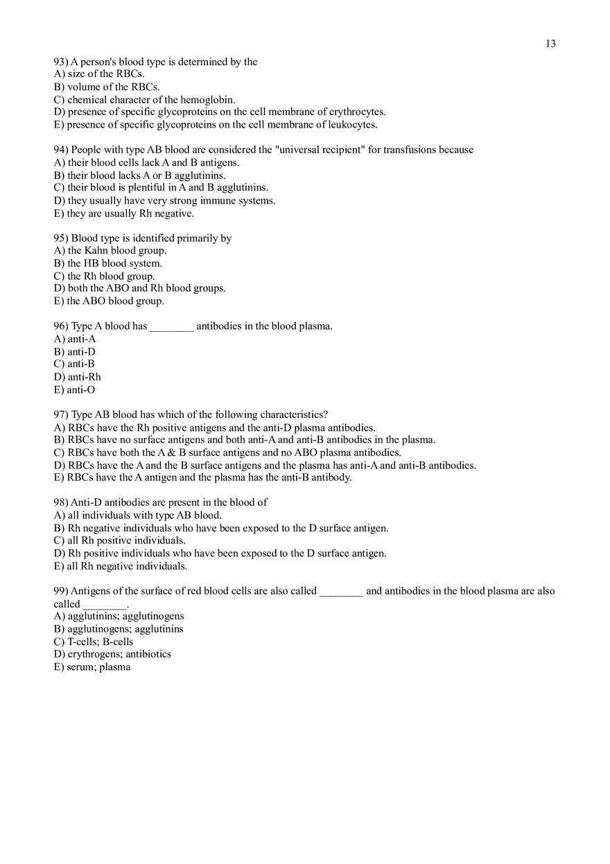 Practice Test Questions for Chapter 17 on Blood - Page 5