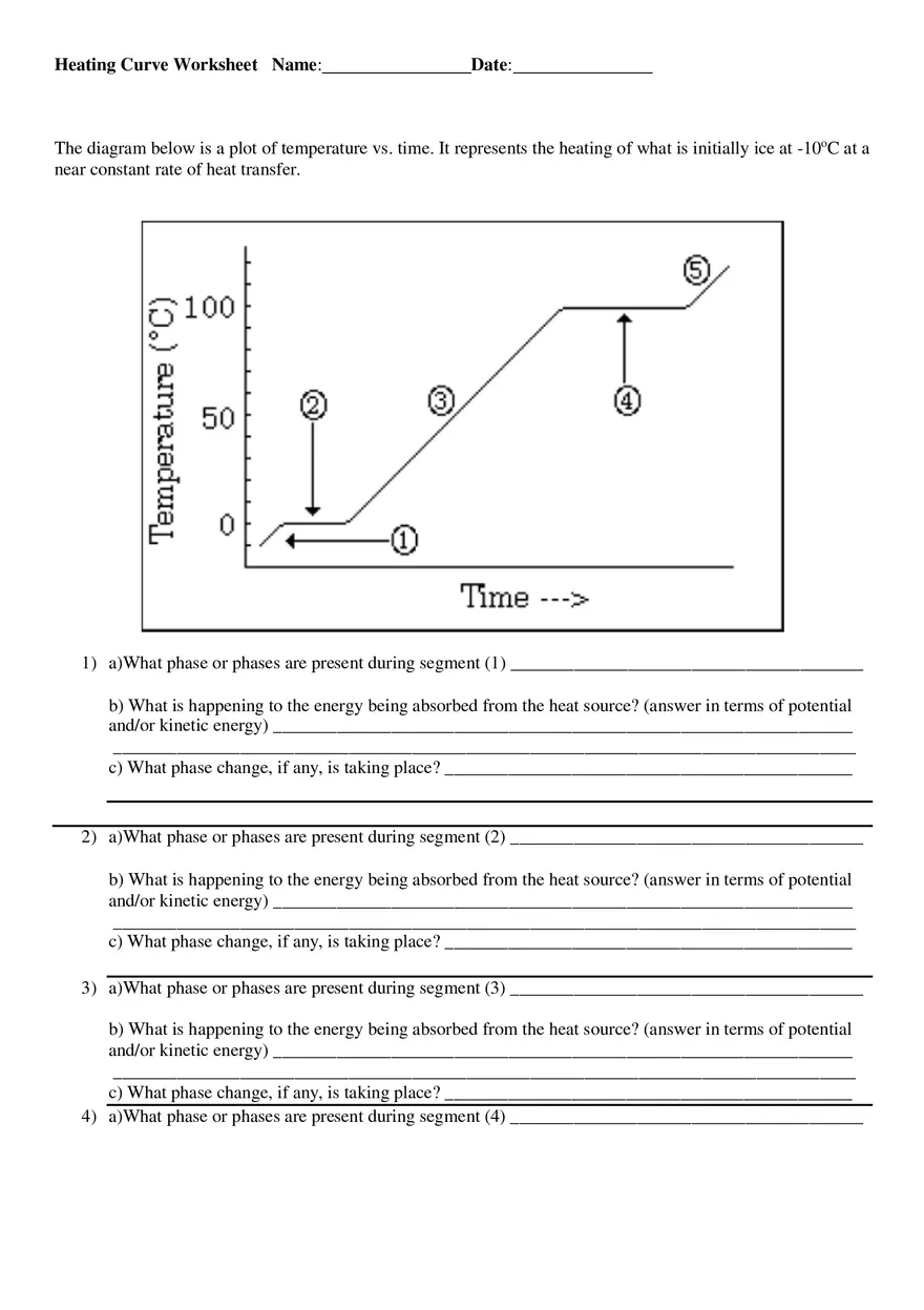 Heating Curve Worksheet - Page 1