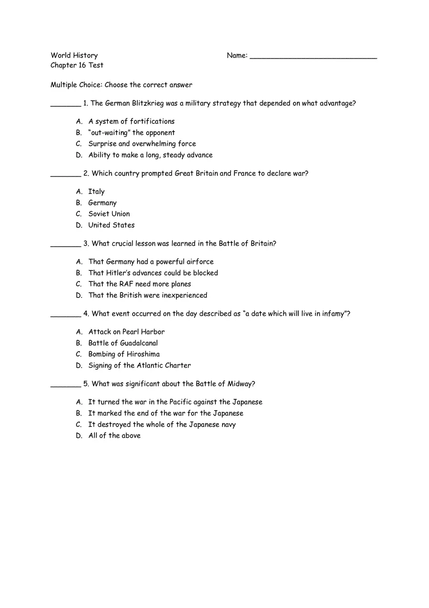 World History Chapter 16 Test - Page 1