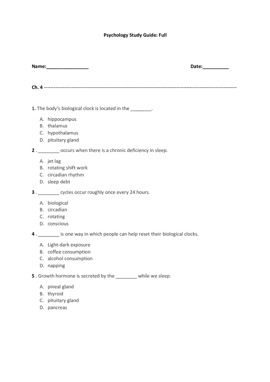 Introduction to Psychology Test Ch. 4-5-6 - Page 1