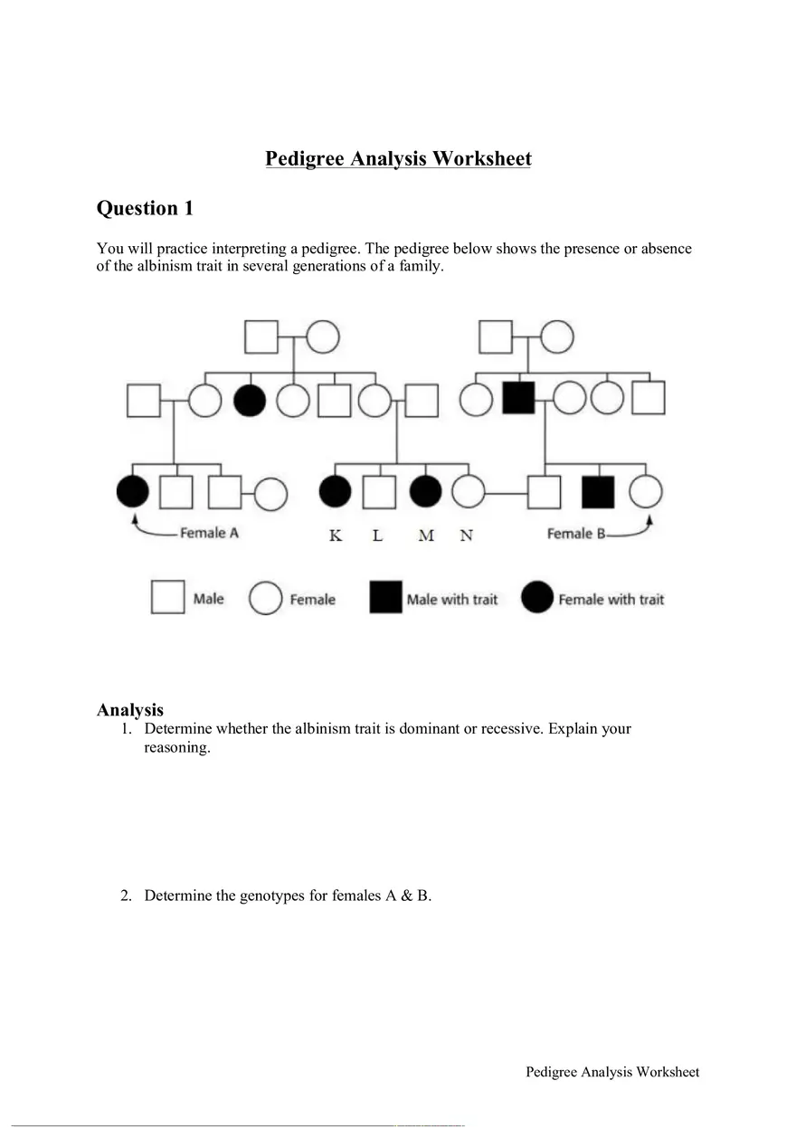 Pedigree Analysis Worksheet - Page 1