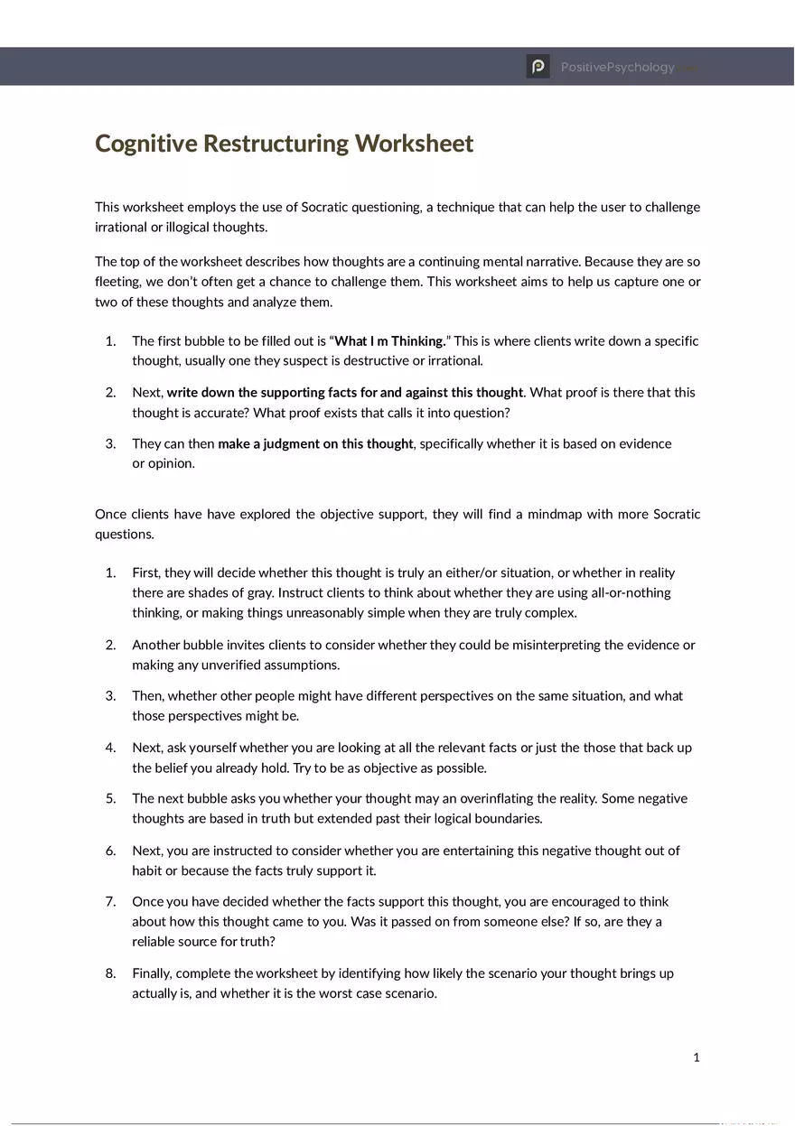 Cognitive Restructuring Worksheet - Page 1