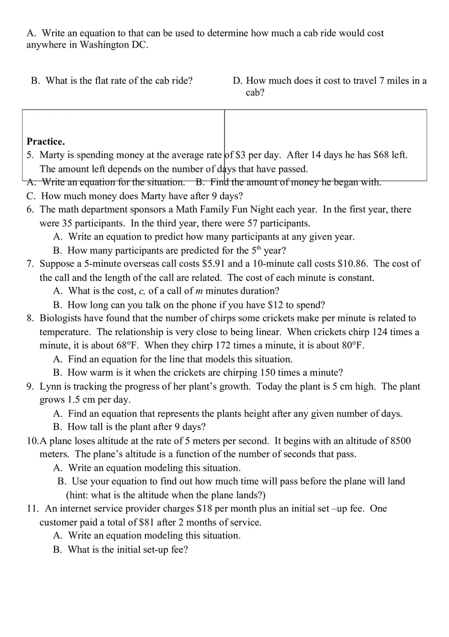 Linear Equation Word Problems - Page 2