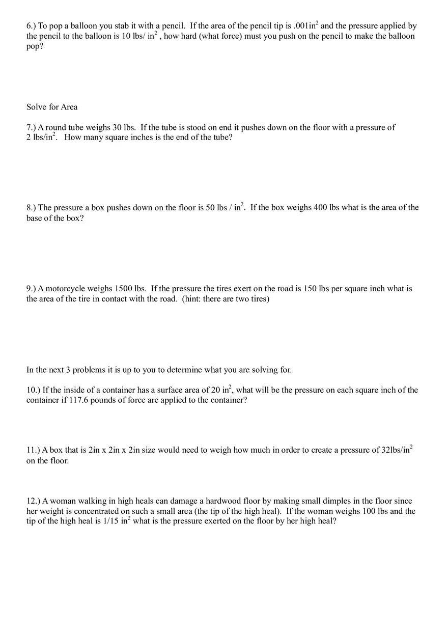 Pressure Problems Worksheet - Page 2