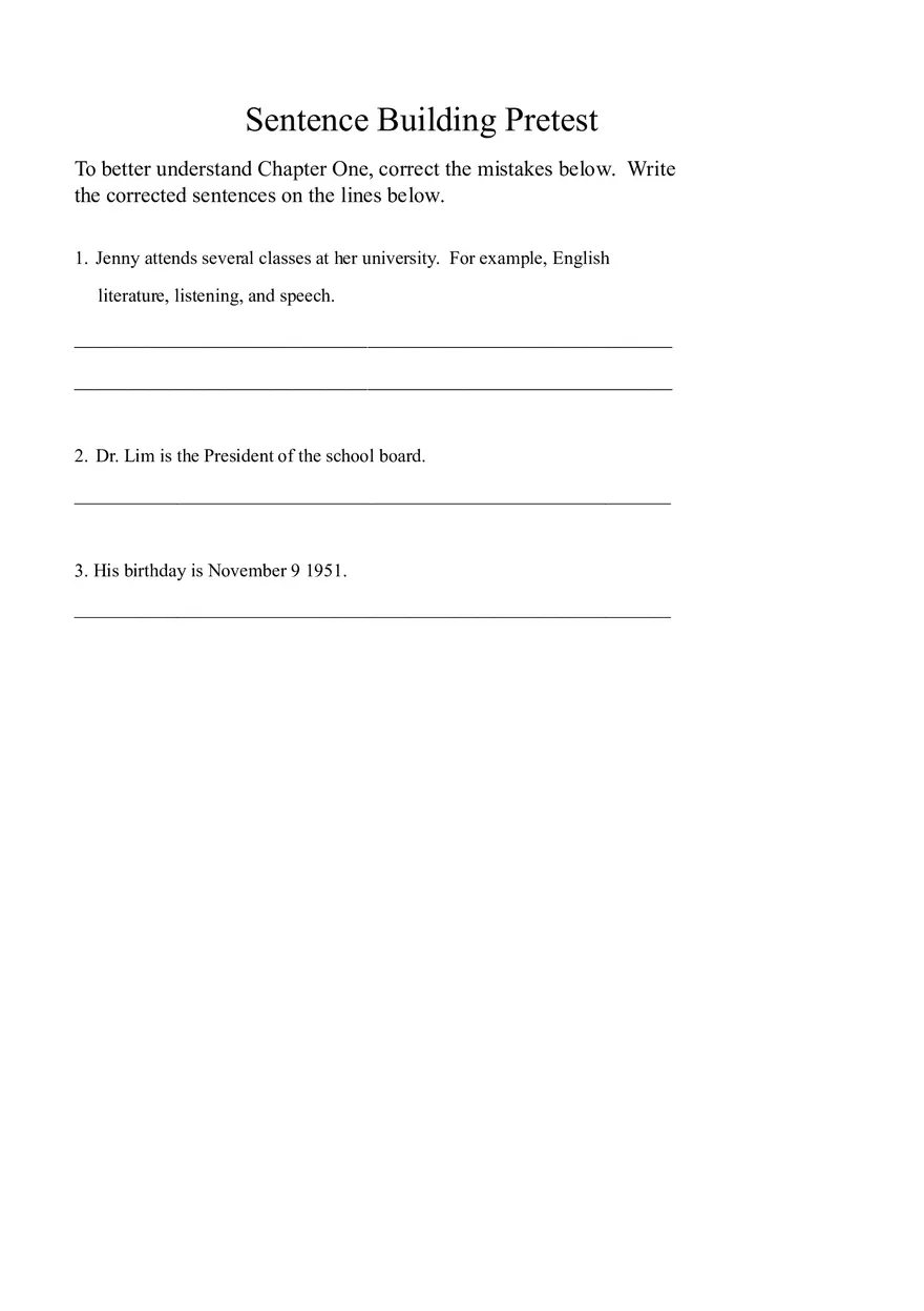 Sentence Building Pretest Ch1 - Page 1