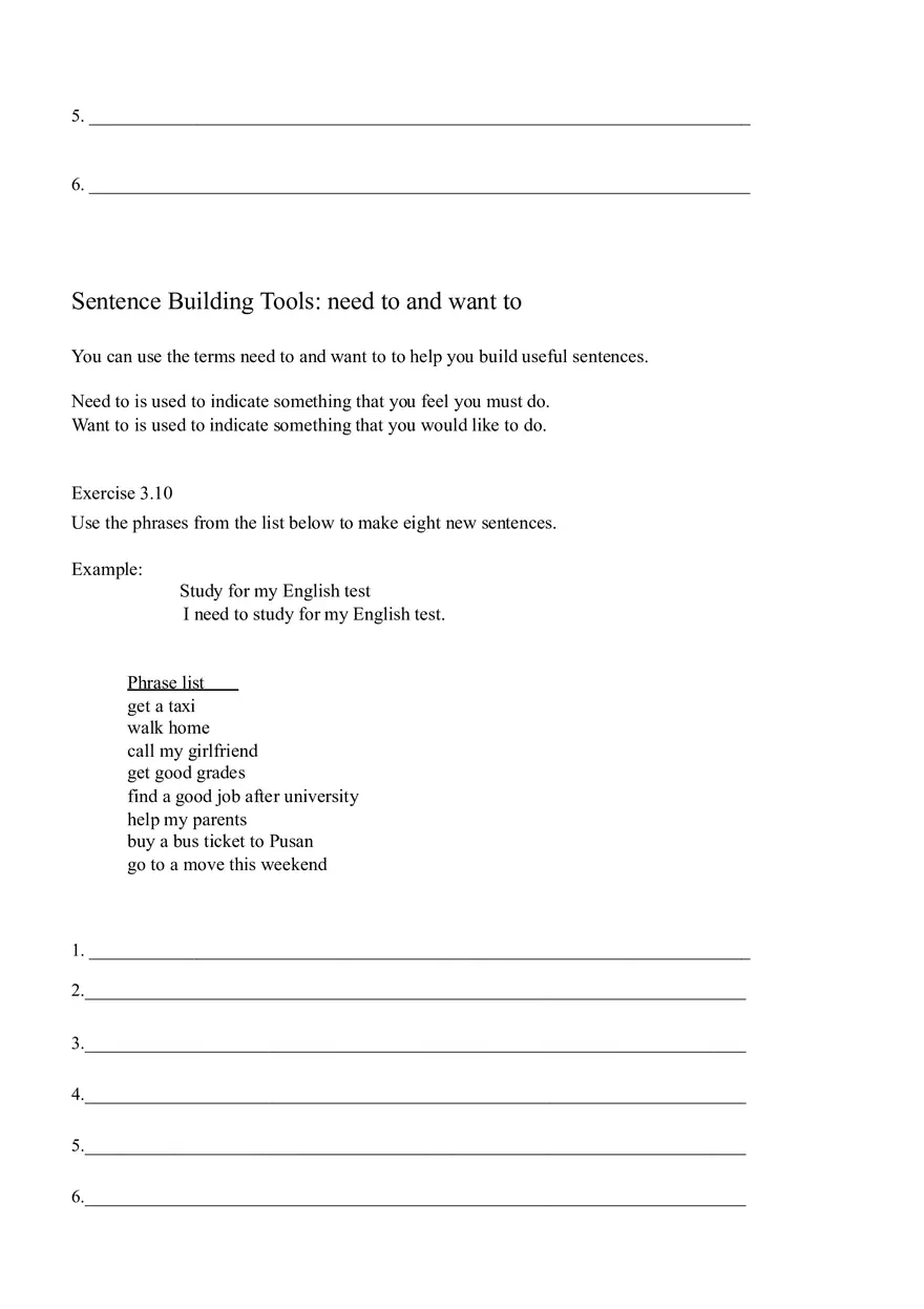 Sentence Building Pretest Ch4 - Page 5
