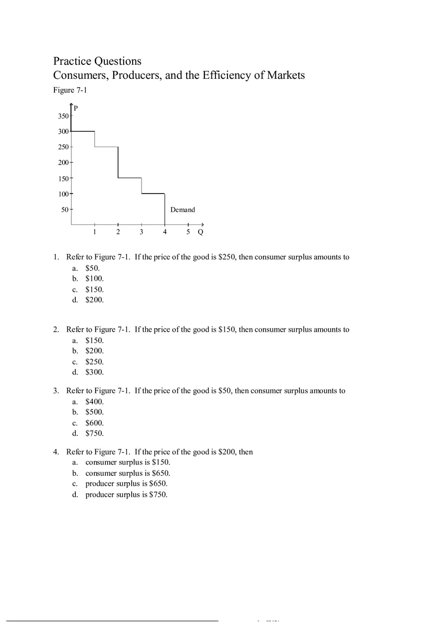 Practice Questions (Consumers, Producers, and the Efficiency of Markets) Test - Page 1