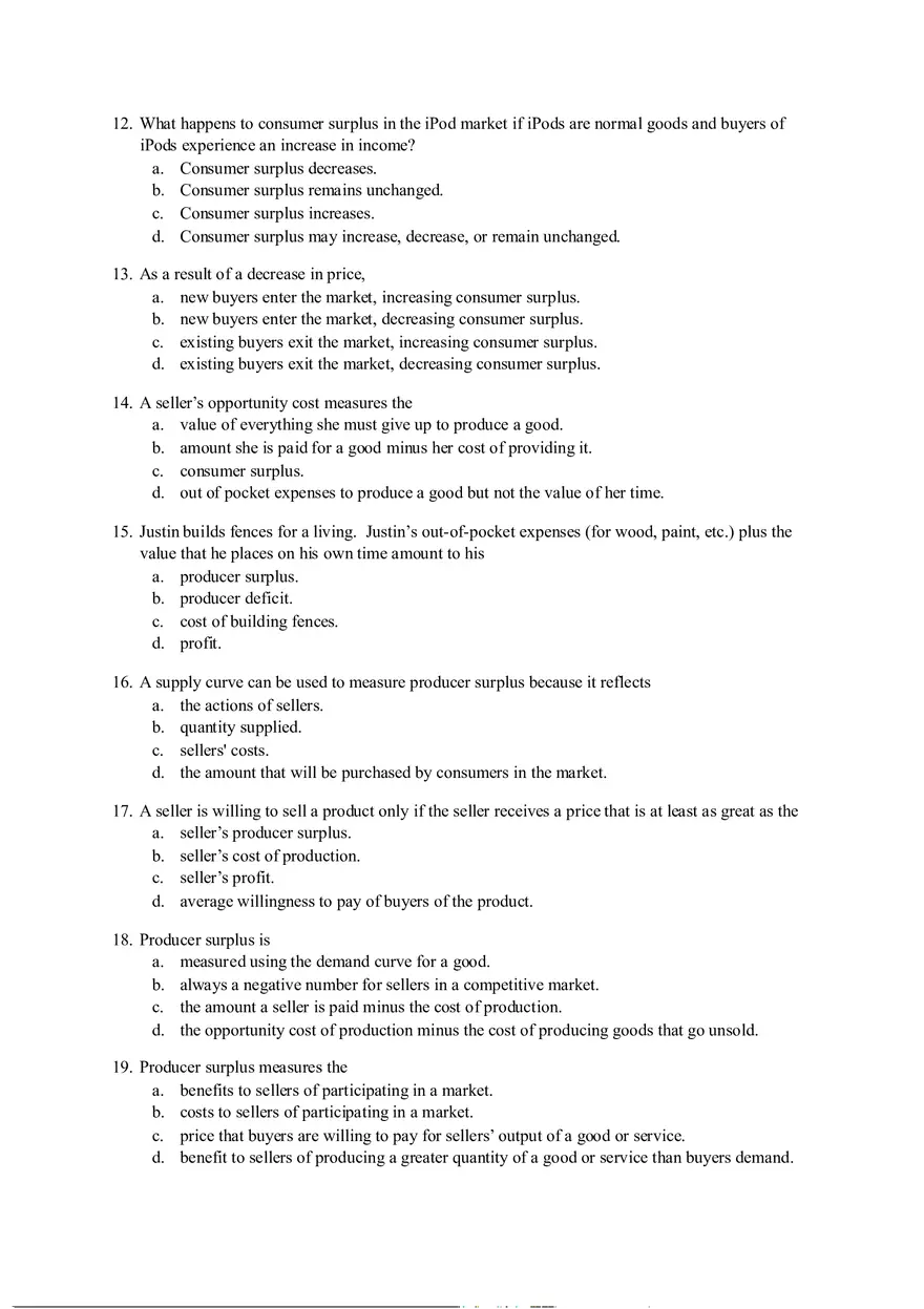 Practice Questions (Consumers, Producers, and the Efficiency of Markets) Test - Page 5