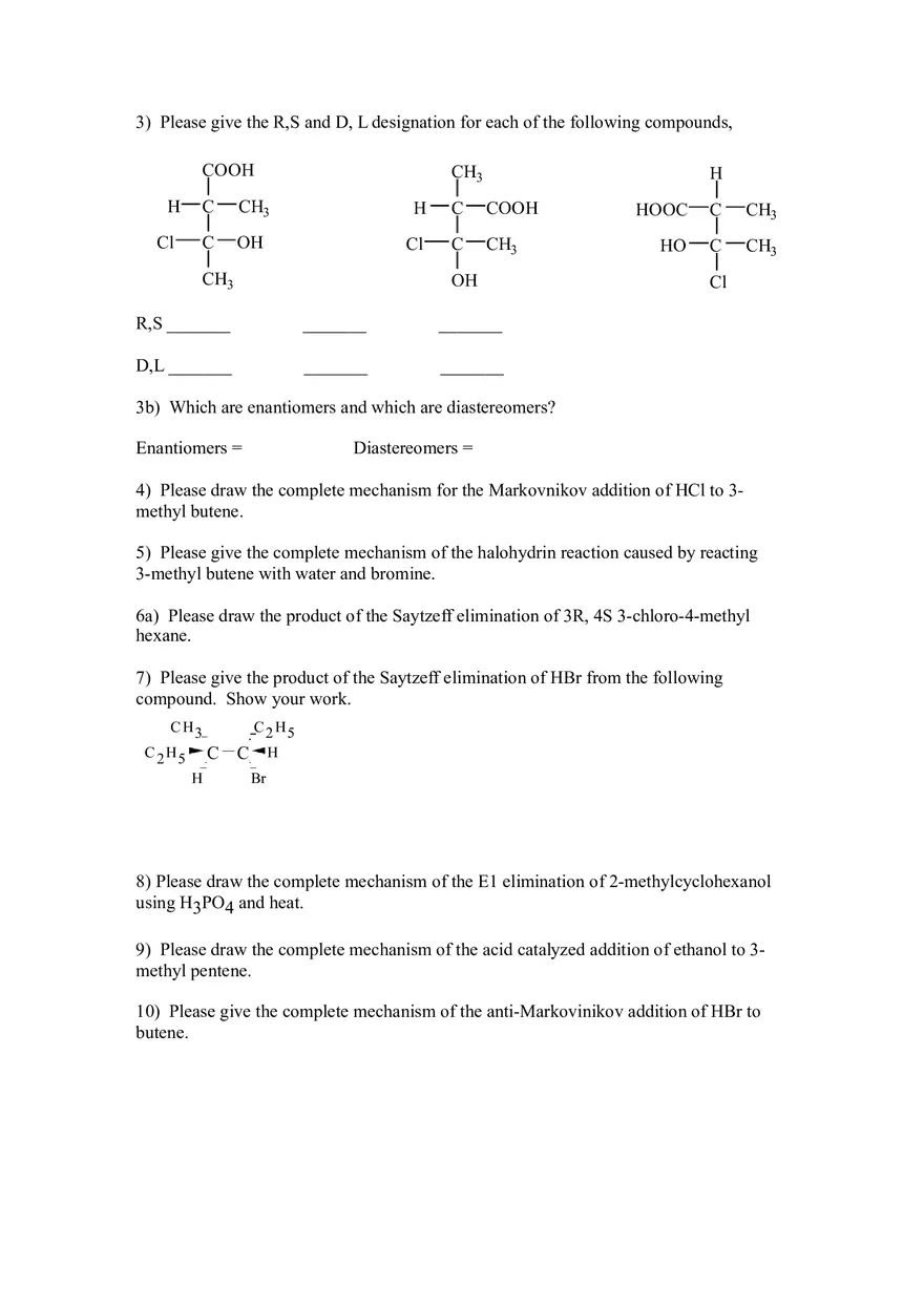Reactions Markovnikov Practice Problems and Keys Part 2 - Page 12