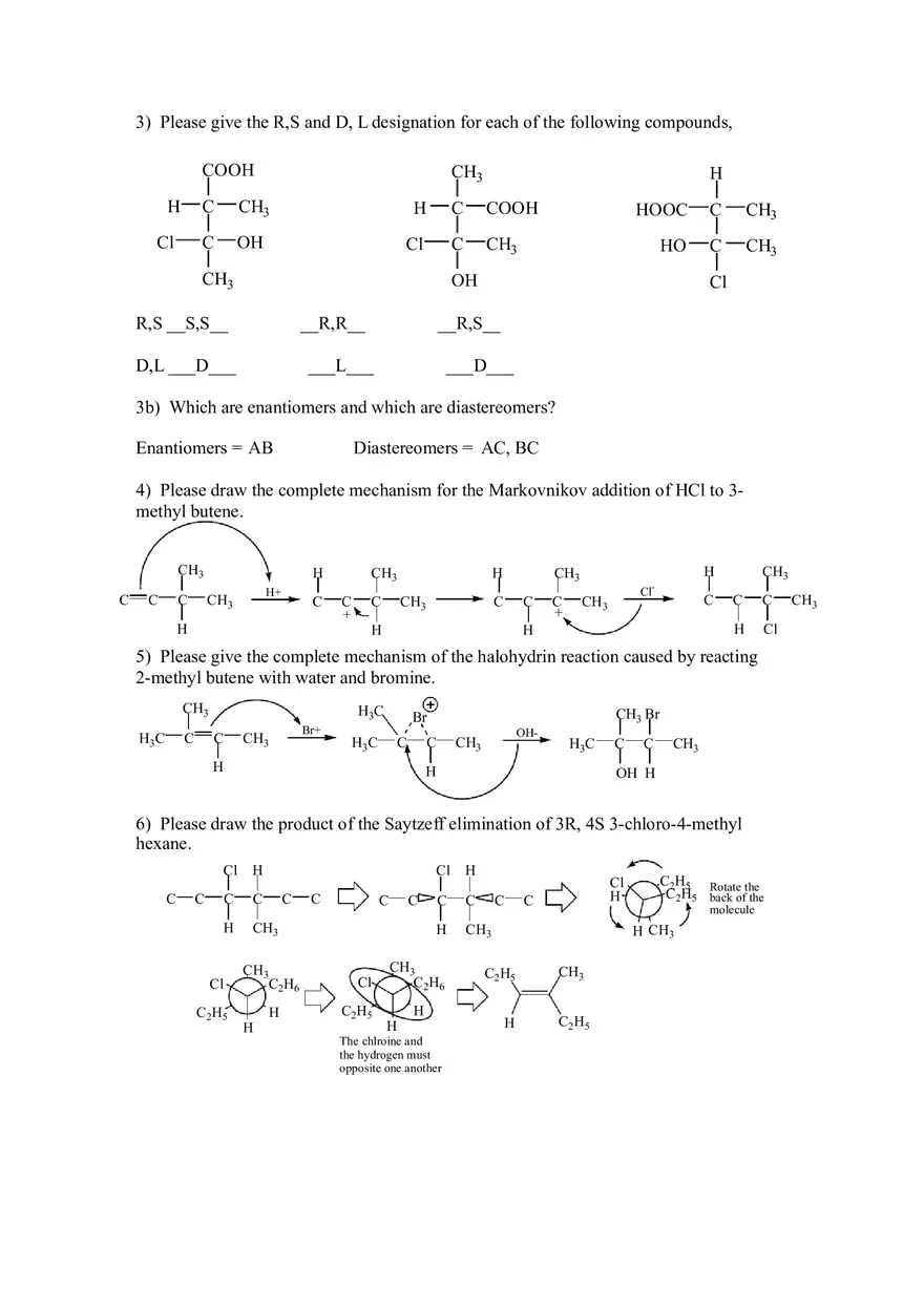 Reactions Markovnikov Practice Problems and Keys Part 2 - Page 4