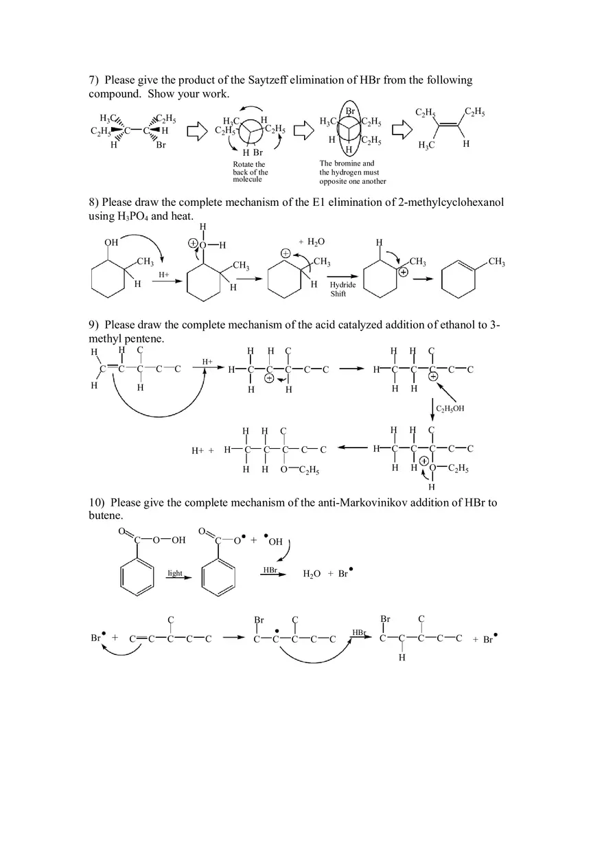 Reactions Markovnikov Practice Problems and Keys Part 2 - Page 5
