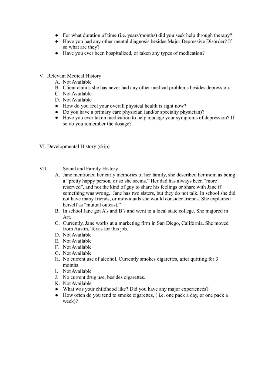 Psychological Intake Assessment Jane's Case of Major Depressive Disorder - Page 3