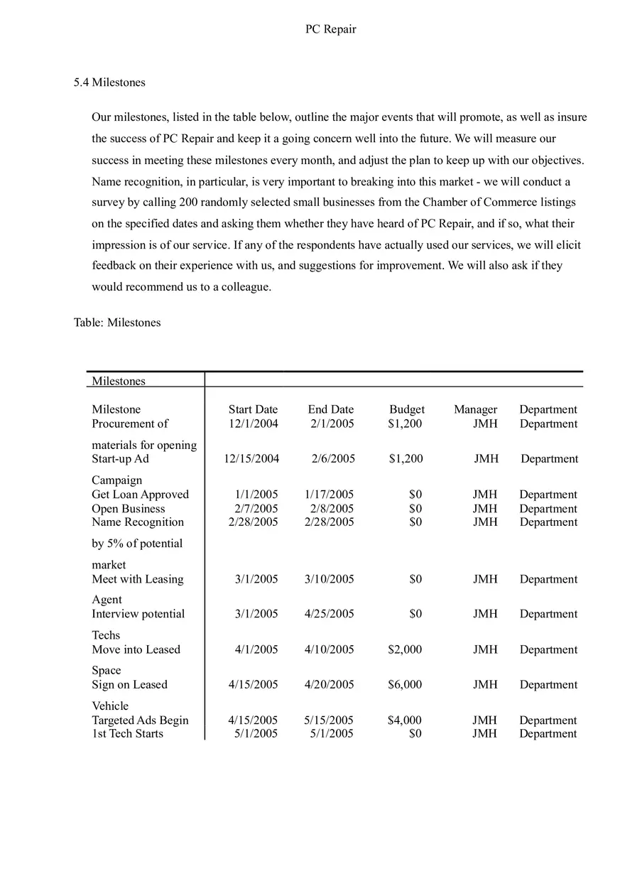 PC Repair Business Plan Part II - Page 1