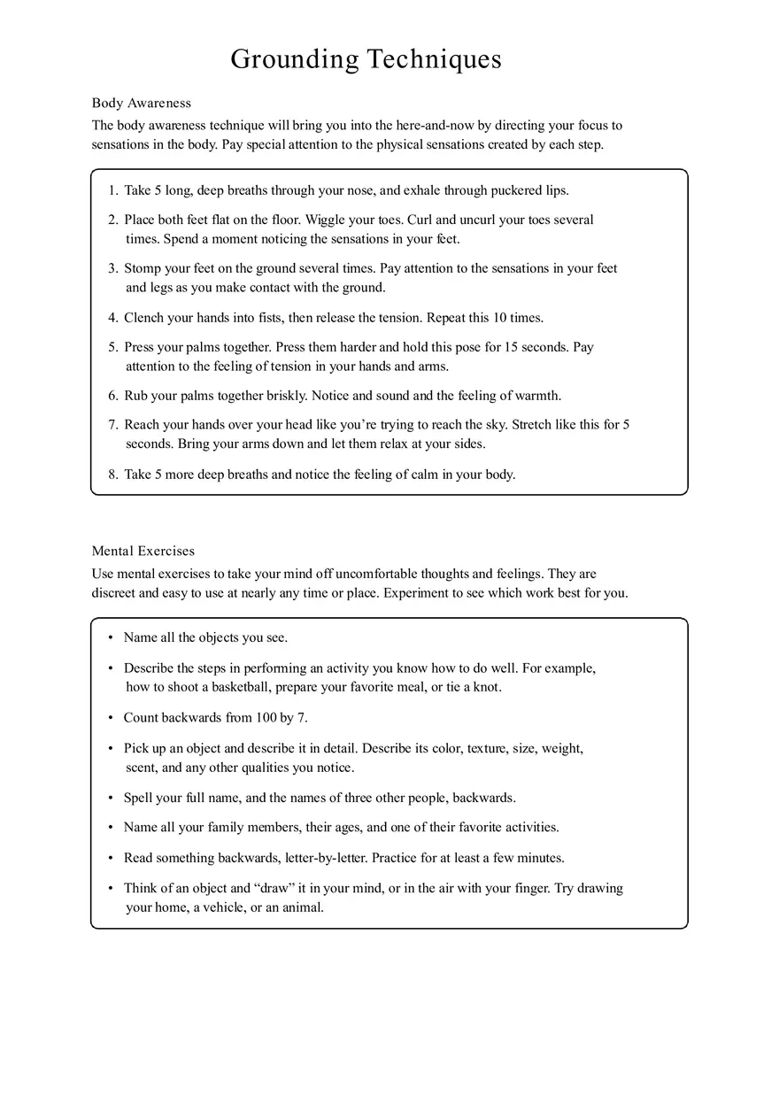 Grounding Techniques for Trauma Recovery Worksheet - Page 2
