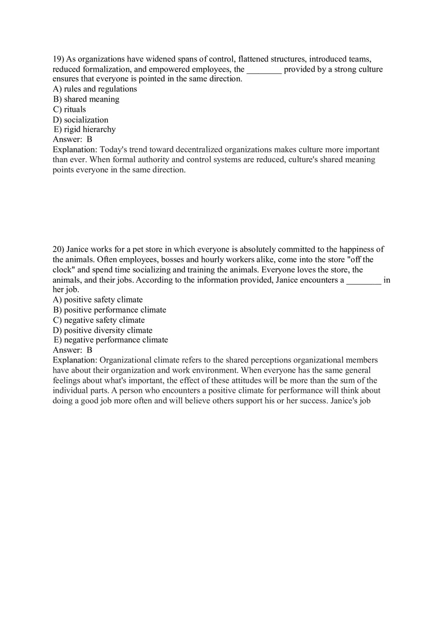 Organizational Behavior (Organizational Culture) Answer Key Part 1 - Page 10