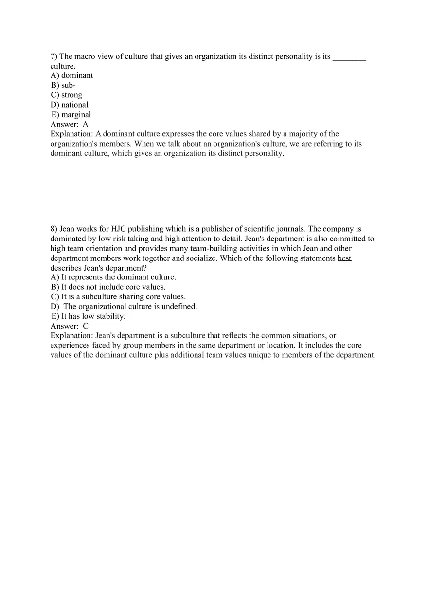 Organizational Behavior (Organizational Culture) Answer Key Part 1 - Page 4