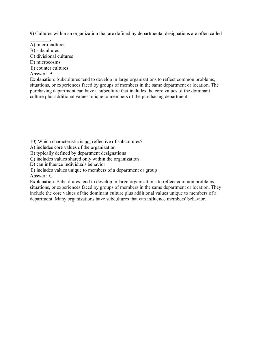 Organizational Behavior (Organizational Culture) Answer Key Part 1 - Page 5