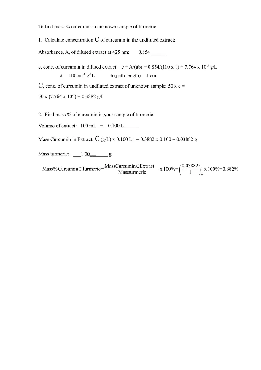 Curcumin Extraction Data and Results Entry Form - Page 2