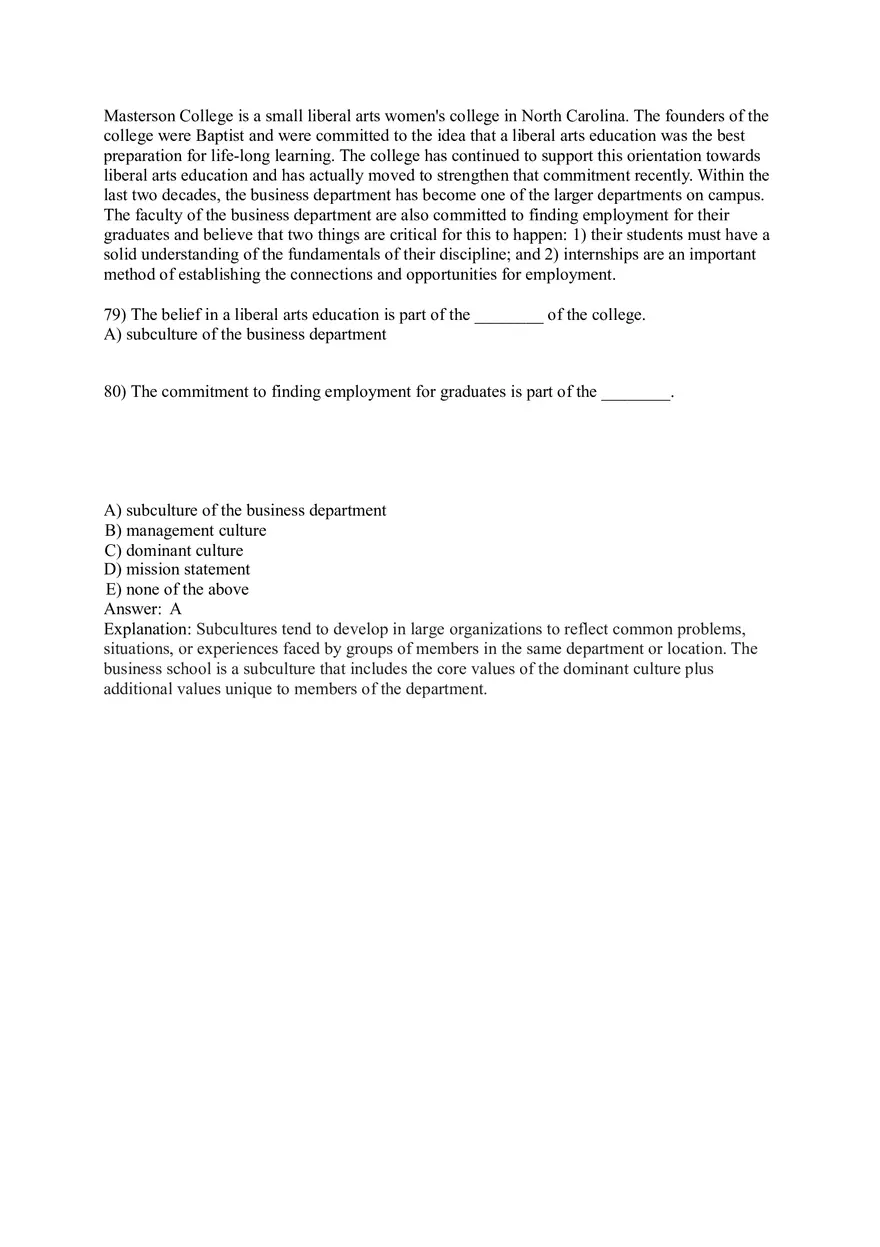 Organizational Behavior (Organizational Culture) Answer Key Part 4 - Page 7