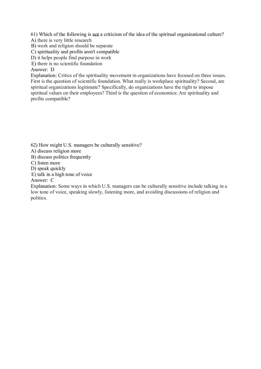 Organizational Behavior (Organizational Culture) Answer Key Part 4 - Page 1