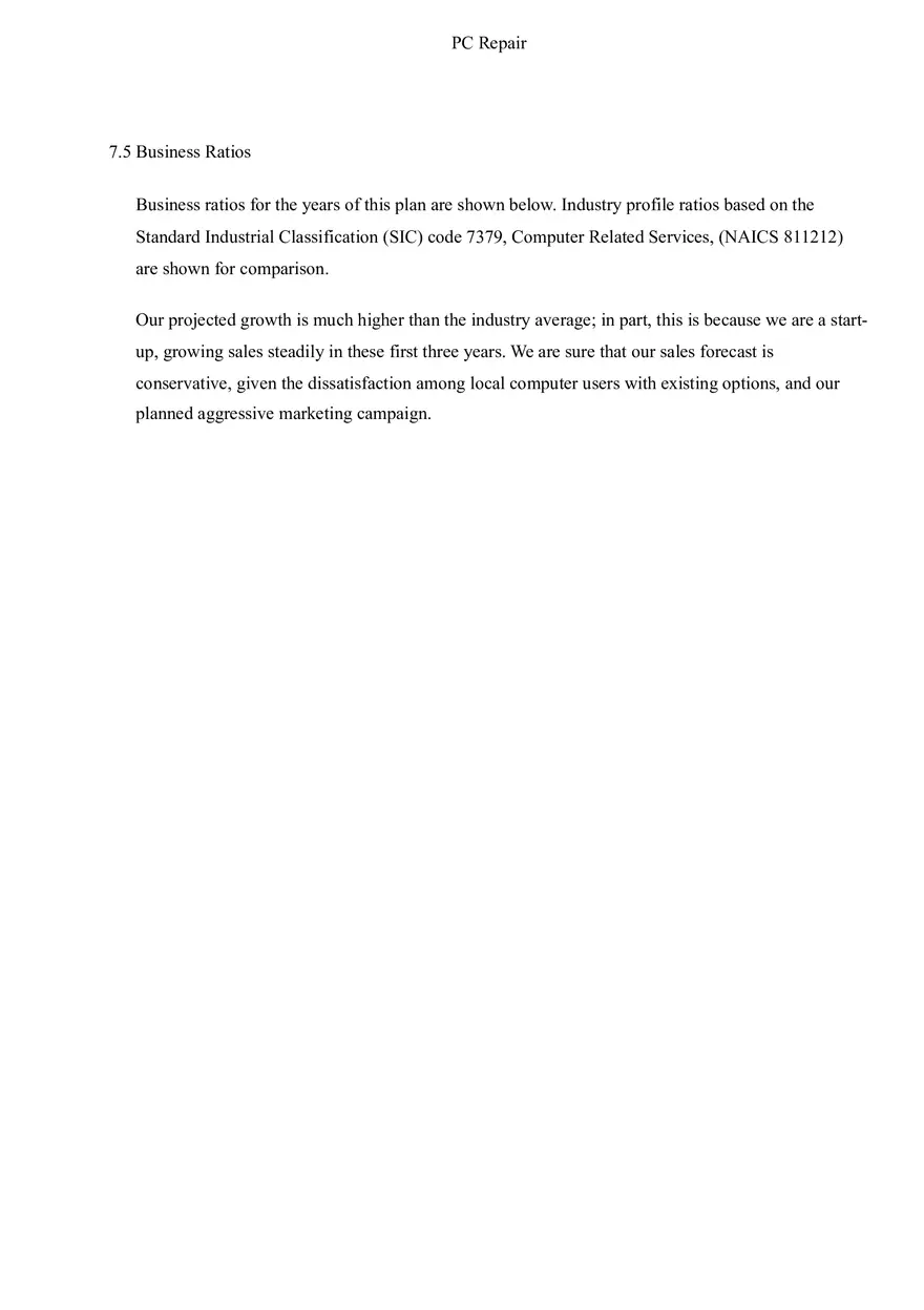 PC Repair Business Plan Part III - Page 1