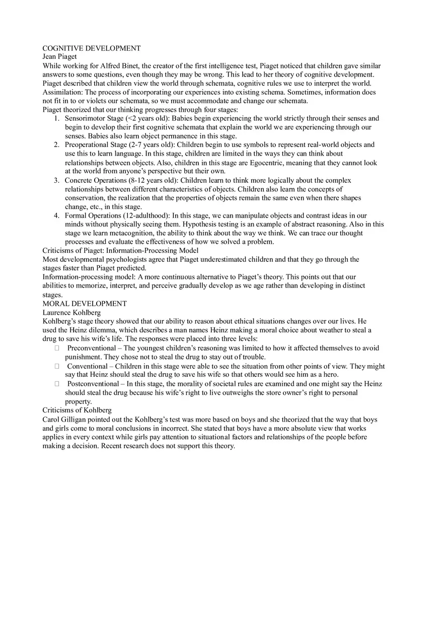 Cognitive Development by Jean Piaget - Stages, Schemata, Assimilation, and Accommodation - Page 1