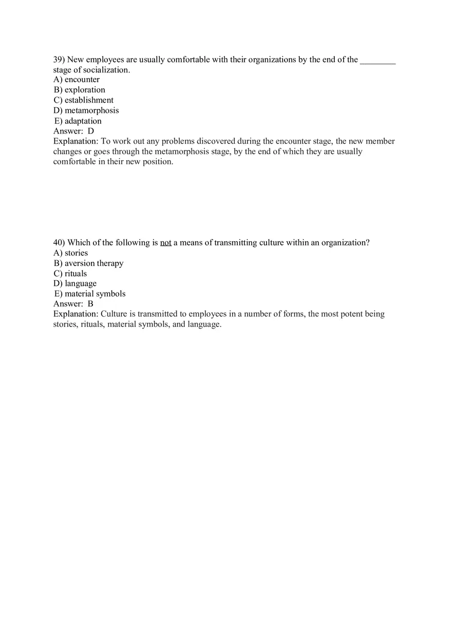 Organizational Behavior (Organizational Culture) Answer Key Part 2 - Page 10