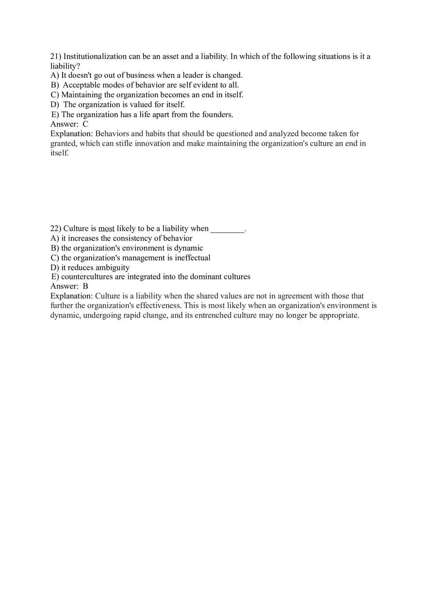 Organizational Behavior (Organizational Culture) Answer Key Part 2 - Page 1