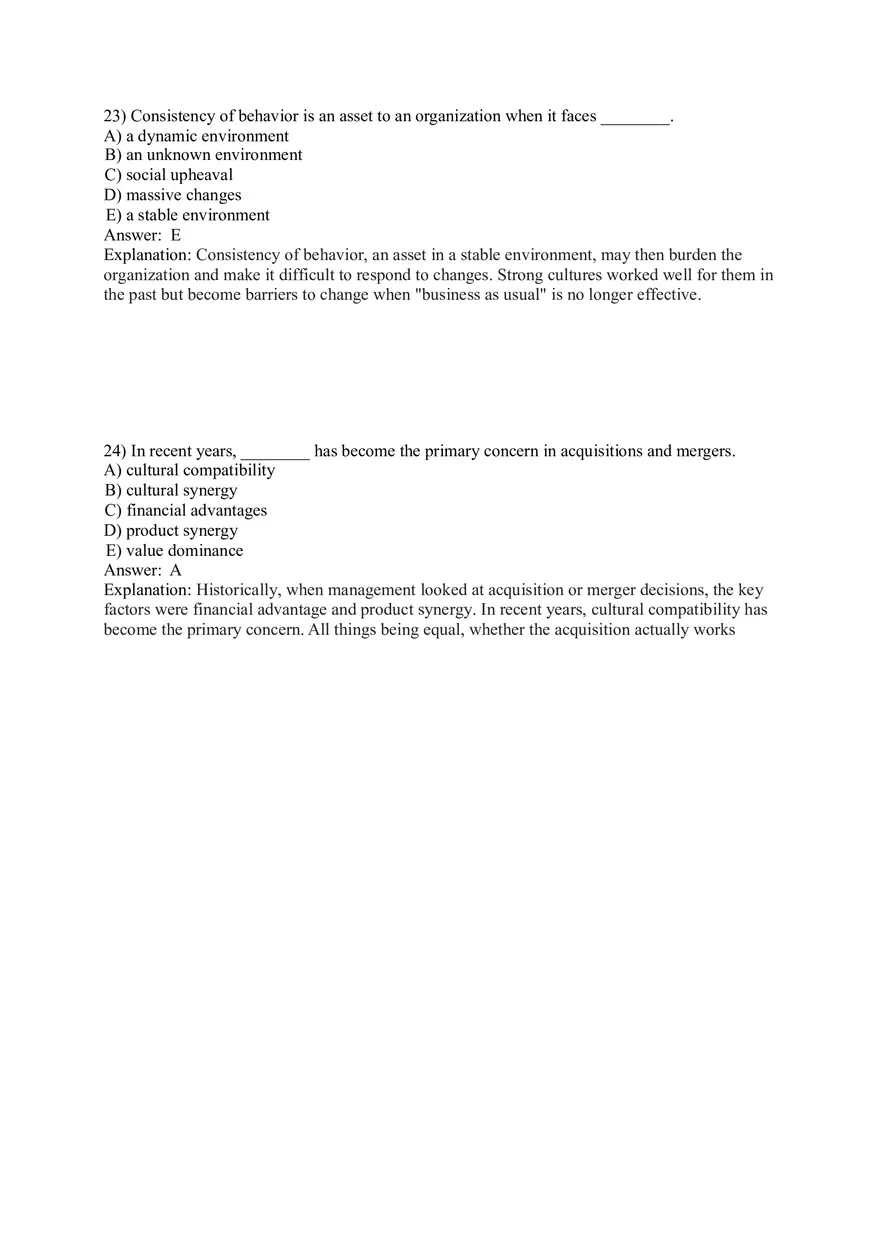 Organizational Behavior (Organizational Culture) Answer Key Part 2 - Page 2