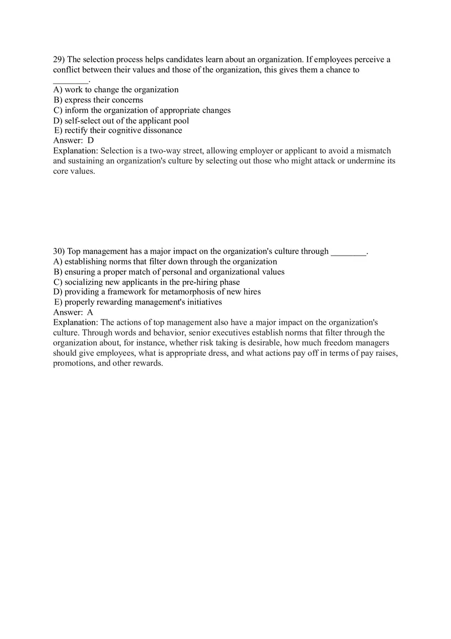 Organizational Behavior (Organizational Culture) Answer Key Part 2 - Page 5