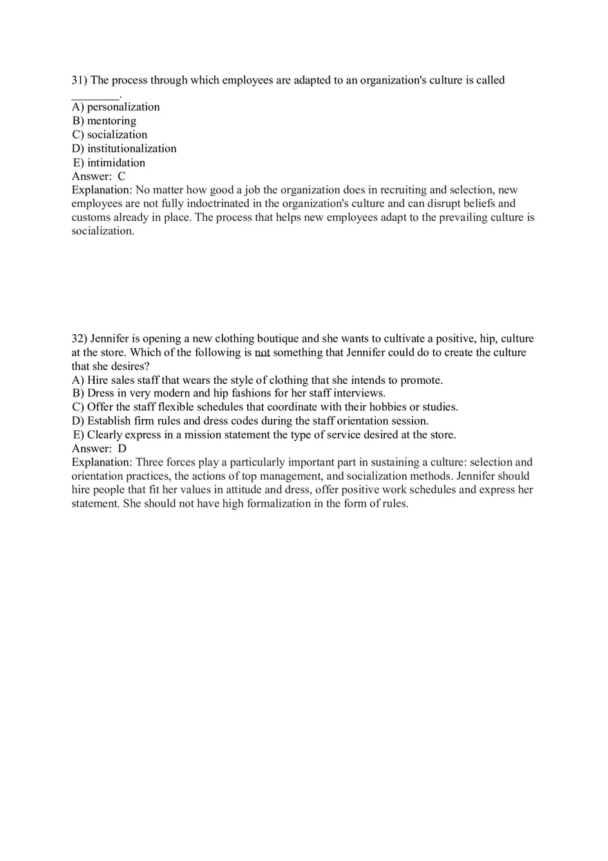 Organizational Behavior (Organizational Culture) Answer Key Part 2 - Page 6