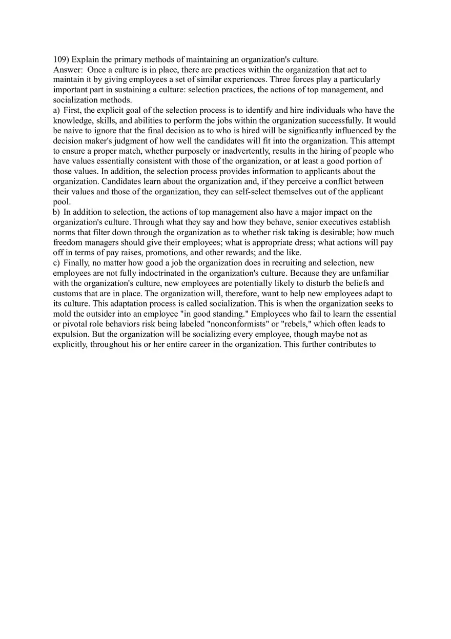 Organizational Behavior (Organizational Culture) Answer Key Part 6 - Page 7