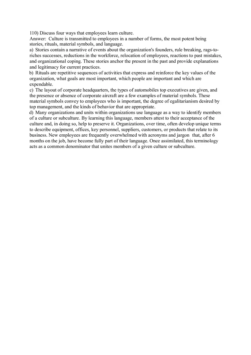 Organizational Behavior (Organizational Culture) Answer Key Part 6 - Page 8